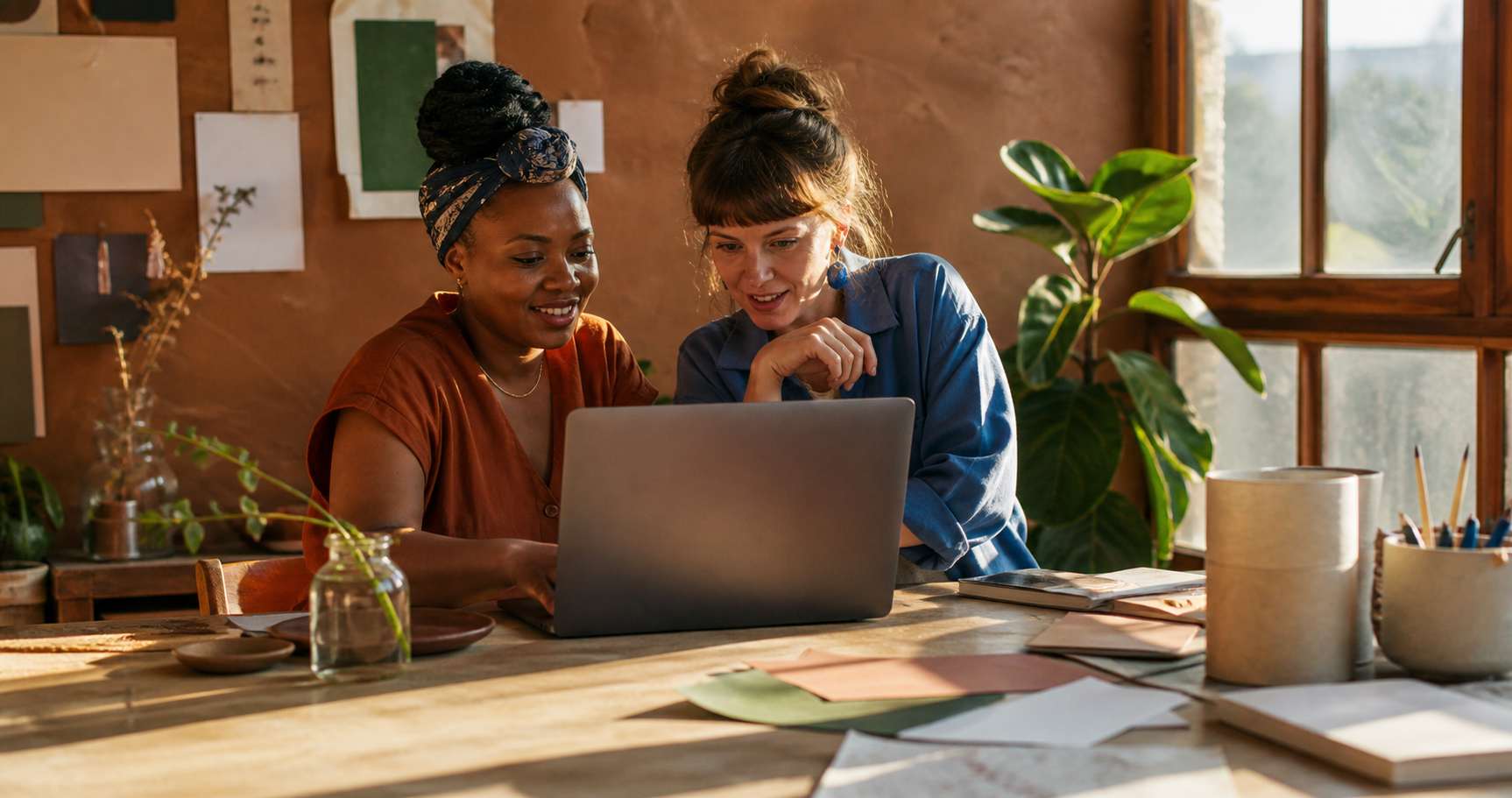 A business owner and web designer working together