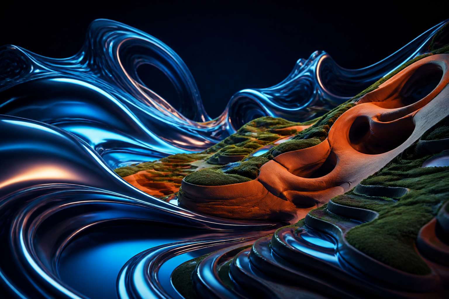Abstract blue and clay forms